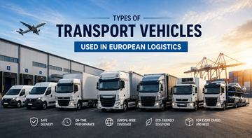 Různá dopravní vozidla používaná v evropské logistice včetně dodávek nákladních vozidel návěsů a chladírenských vozidel